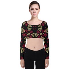 Abstract Pattern Geometric Backgrounds   Velvet Long Sleeve Crop Top by Eskimos