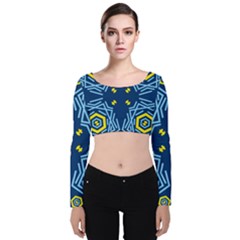 Abstract Pattern Geometric Backgrounds   Velvet Long Sleeve Crop Top by Eskimos