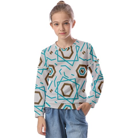 Abstract Pattern Geometric Backgrounds   Kids  Long Sleeve Tee With Frill  by Eskimos