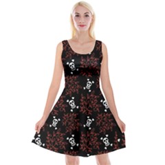 Red Skulls Reversible Velvet Sleeveless Dress by Sparkle