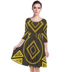 Abstract Pattern Geometric Backgrounds   Quarter Sleeve Waist Band Dress by Eskimos