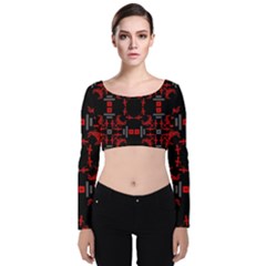 Abstract Pattern Geometric Backgrounds   Velvet Long Sleeve Crop Top by Eskimos