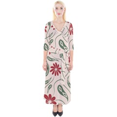  Folk Flowers Floral Art Print Flowers Abstract Art  Quarter Sleeve Wrap Maxi Dress by Eskimos