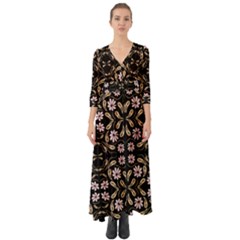 Folk Flowers Print Floral Pattern Ethnic Art Button Up Boho Maxi Dress by Eskimos