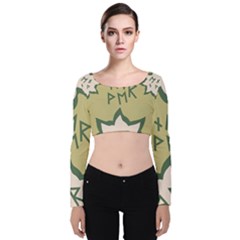 Abstract Pattern Geometric Backgrounds   Velvet Long Sleeve Crop Top by Eskimos