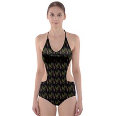 Fern Pattern 2 Black Cut-out One Piece Swimsuit by violetheavensky