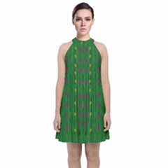 Forest Tulips Groowing To Reach The Divine Sky Pop-culture Velvet Halter Neckline Dress  by pepitasart