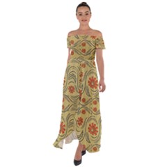 Folk Flowers Print Floral Pattern Ethnic Art Off Shoulder Open Front Chiffon Dress by Eskimos