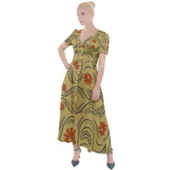 Folk Flowers Print Floral Pattern Ethnic Art Button Up Short Sleeve Maxi Dress by Eskimos