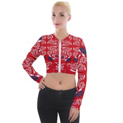 Floral Folk Damask Pattern Fantasy Flowers  Long Sleeve Cropped Velvet Jacket by Eskimos