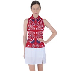 Floral Folk Damask Pattern Fantasy Flowers  Women s Sleeveless Polo Tee by Eskimos