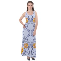 Floral Folk Damask Pattern Fantasy Flowers  Sleeveless Velour Maxi Dress by Eskimos