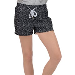 Pixel Grid Dark Black And White Pattern Velour Lounge Shorts by dflcprintsclothing