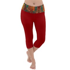 Red Abbey Abstract Animal Print Lightweight Velour Capri Yoga Leggings by MickiRedd