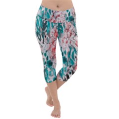 Colorful Spotted Reptilian Coral Lightweight Velour Capri Yoga Leggings by MickiRedd