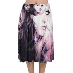 Sakura Girl Velvet Flared Midi Skirt by MRNStudios