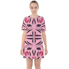 Floral Folk Damask Pattern  Sixties Short Sleeve Mini Dress by Eskimos