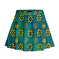 Yellow And Blue Proud Blooming Flowers Mini Flare Skirt by pepitasart