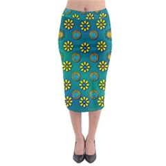 Yellow And Blue Proud Blooming Flowers Midi Pencil Skirt by pepitasart