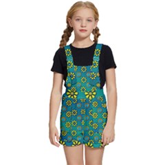 Yellow And Blue Proud Blooming Flowers Kids  Short Overalls by pepitasart