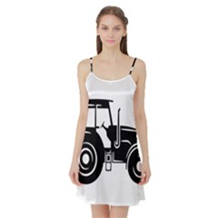 Black-farm-tractor-cut Satin Night Slip by DinzDas