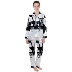 Black-farm-tractor-cut Satin Long Sleeve Pajamas Set by DinzDas