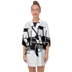 Black-farm-tractor-cut Half Sleeve Chiffon Kimono by DinzDas