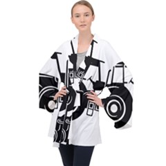 Black-farm-tractor-cut Long Sleeve Velvet Kimono  by DinzDas