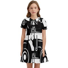 Black-farm-tractor-cut Kids  Bow Tie Puff Sleeve Dress by DinzDas