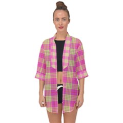 Pink Tartan 4 Open Front Chiffon Kimono by tartantotartanspink