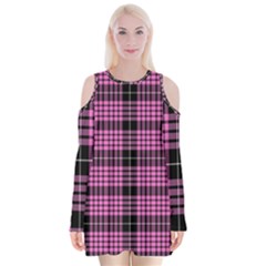 Pink Tartan 3 Velvet Long Sleeve Shoulder Cutout Dress by tartantotartanspink