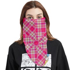 Pink Tartan-10 Face Covering Bandana (triangle) by tartantotartanspink