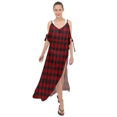 Tartan Red Maxi Chiffon Cover Up Dress by tartantotartansallreddesigns