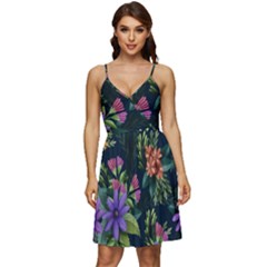 Dark Floral V-neck Pocket Summer Dress  by HWDesign