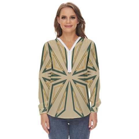 Abstract Pattern Geometric Backgrounds   Zip Up Long Sleeve Blouse by Eskimos