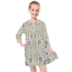 Floral Folk Damask Pattern Fantasy Flowers  Kids  Quarter Sleeve Shirt Dress by Eskimos