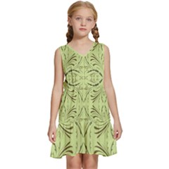 Floral Folk Damask Pattern Fantasy Flowers  Kids  Sleeveless Tiered Mini Dress by Eskimos