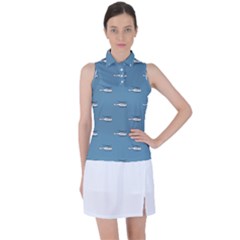 Cartoon Sketchy Helicopter Drawing Motif Pattern Women s Sleeveless Polo Tee by dflcprintsclothing