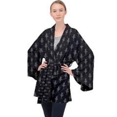 Sketchy Style Funny Skeletons Motif Drawing Long Sleeve Velvet Kimono  by dflcprintsclothing