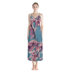 Colorful Floral Leaves Photo Button Up Chiffon Maxi Dress by dflcprintsclothing