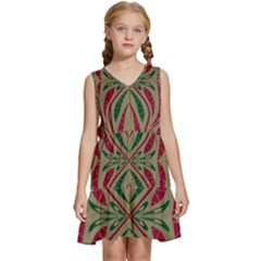 Folk Flowers Print Floral Pattern Ethnic Art Kids  Sleeveless Tiered Mini Dress by Eskimos