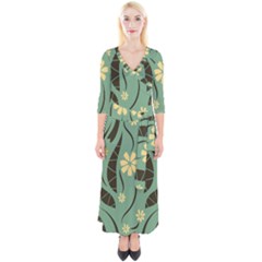 Folk Flowers Print Floral Pattern Ethnic Art Quarter Sleeve Wrap Maxi Dress by Eskimos