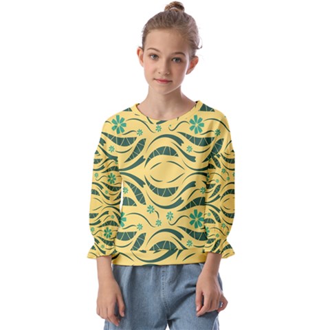 Folk Flowers Print Floral Pattern Ethnic Art Kids  Cuff Sleeve Top by Eskimos