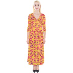 Folk Flowers Print Floral Pattern Ethnic Art Quarter Sleeve Wrap Maxi Dress by Eskimos