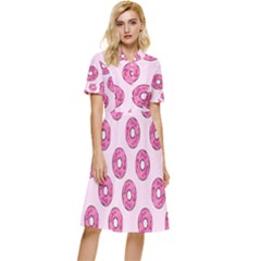 Sprinkled Donuts On Pink Button Top Knee Length Dress by FunDressesShop