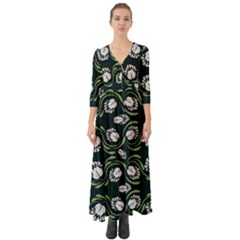 Folk Flowers Print Floral Pattern Ethnic Art Button Up Boho Maxi Dress by Eskimos