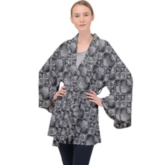 Black And Grey Rocky Geometric Pattern Design Long Sleeve Velvet Kimono  by dflcprintsclothing