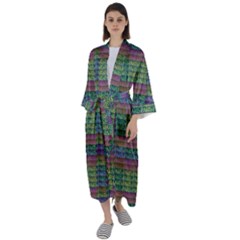 Paris Words Motif Colorful Pattern Maxi Satin Kimono by dflcprintsclothing