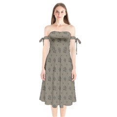 Stylized Cactus Motif Pattern Shoulder Tie Bardot Midi Dress by dflcprintsclothing