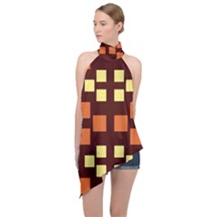 Abstract Pattern Geometric Backgrounds  Halter Asymmetric Satin Top by Eskimos